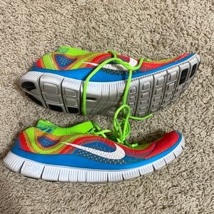 Nike Free Flyknit+ 5.0 Blue, Green, & Red